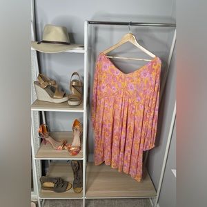 Boho groovy vintage floral print long sleeve dress